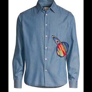 Paul Smith Embroidered Mainline Explorer Planet Chambray Shirt Size M